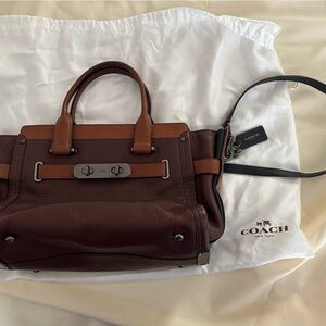 Coach Burgundy and Tan Leather Briefcase